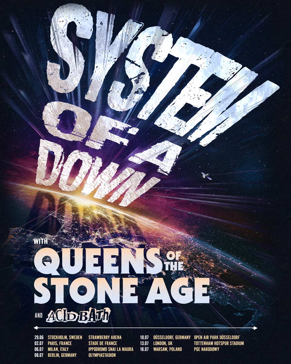 System Of A Down Tour Poster Summer 2026 | MetalTalk - Heavy Metal News Reviews and Interviews System Of A Down Tour Poster Summer 2026