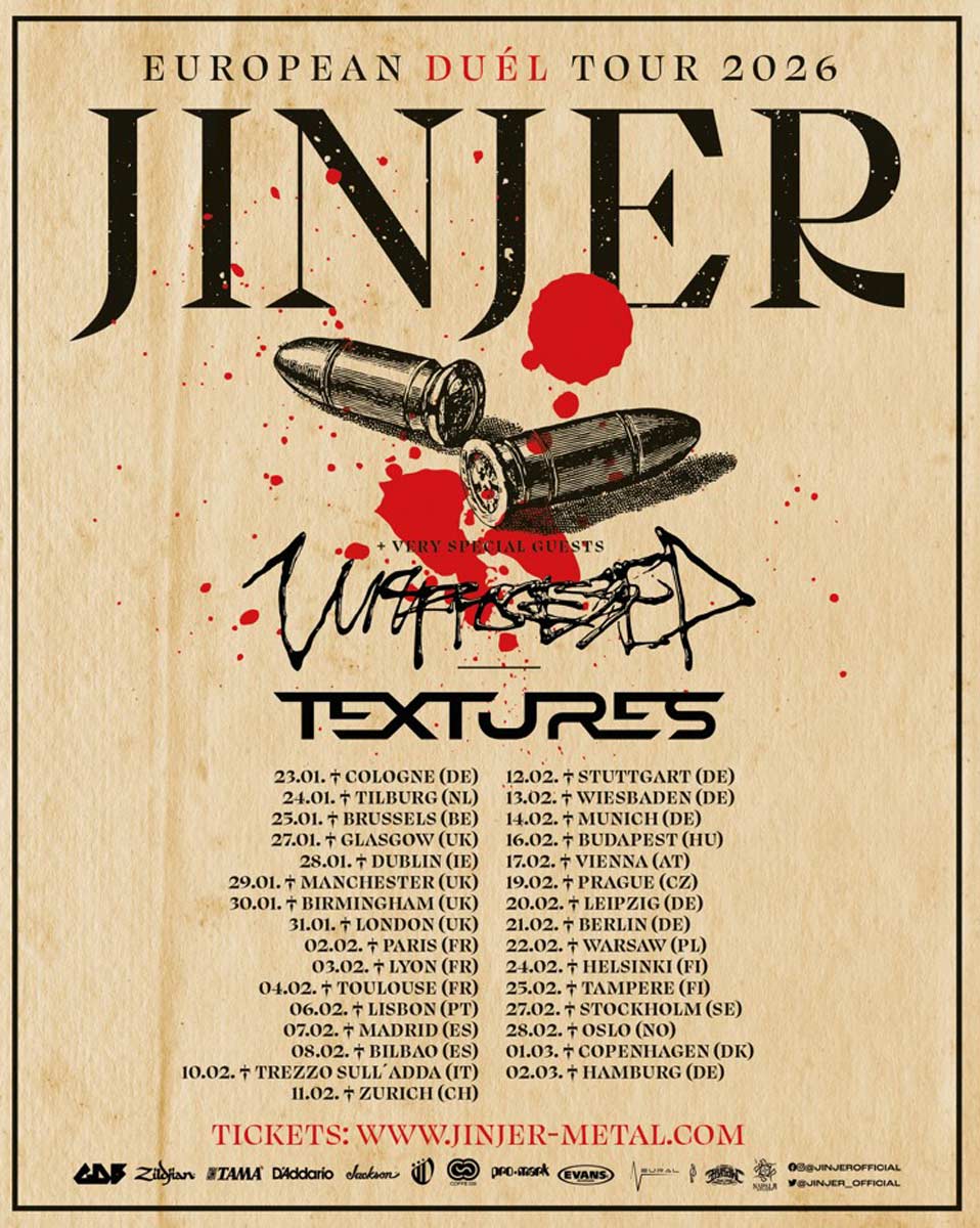 Jinjer Duél European Tour 2026 poster | MetalTalk - Heavy Metal News Reviews and Interviews Jinjer Duél European Tour 2026 poster