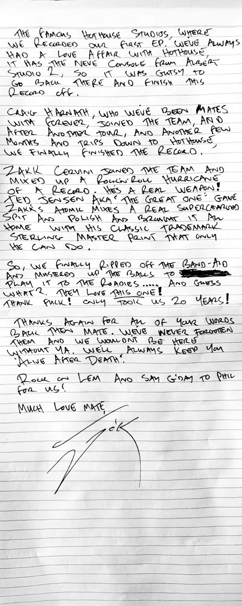 Joel O'Keeffe - an open letter to Motörhead legend Lemmy.